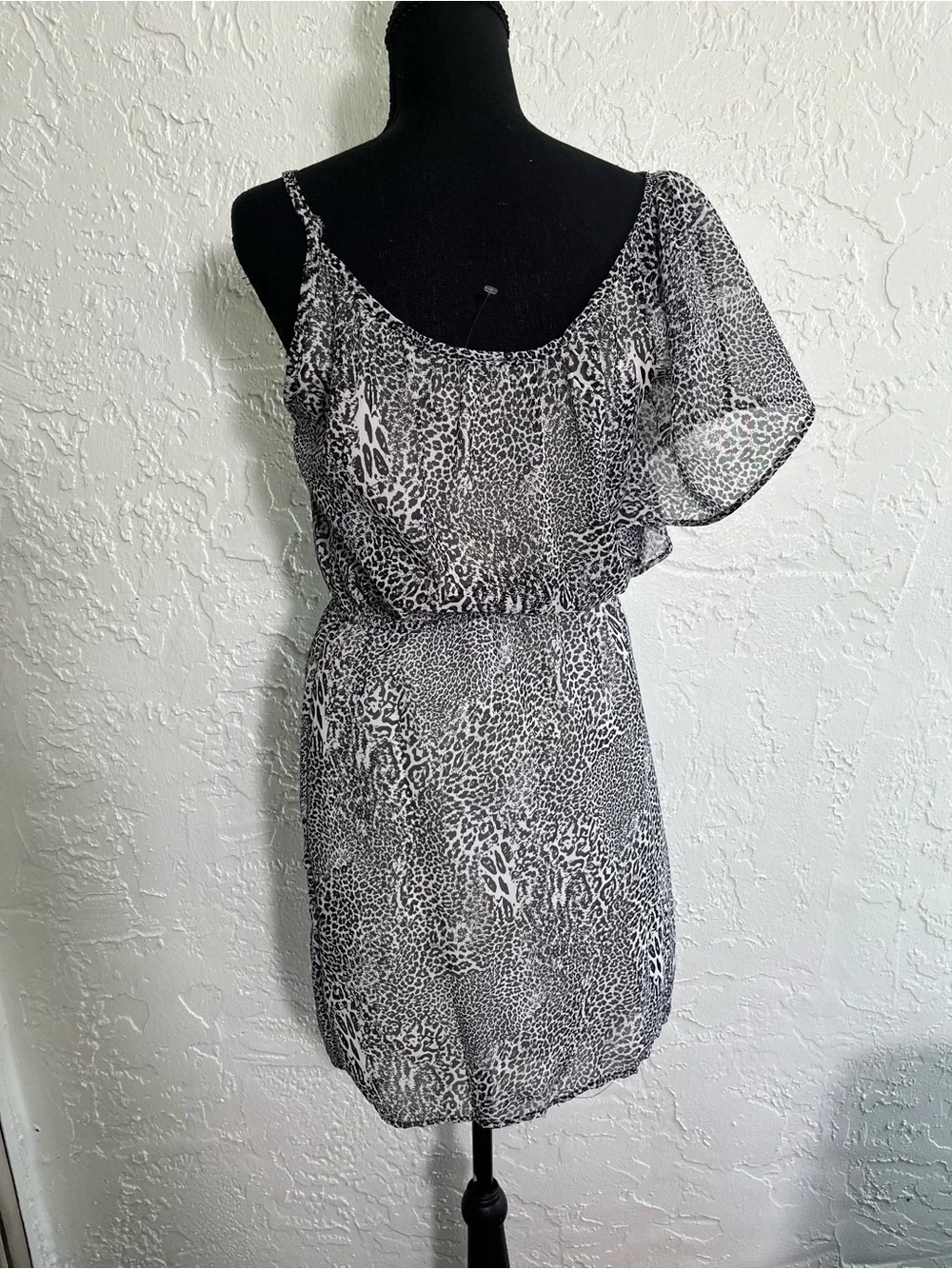Pink Rose‎ Black White Animal Print One Shoulder Mini Dress